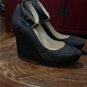 Jimmy Choo Snakeskin Leather Wedge with ankle straps